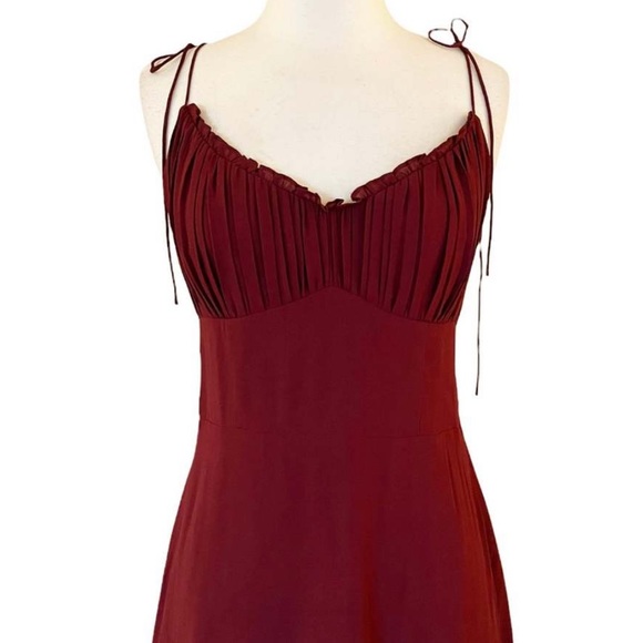 REFORMATION Embry Dress Burgundy Plum Sleeveless Ruffle Tie Straps Chiffon 8 NWT - Picture 11 of 14